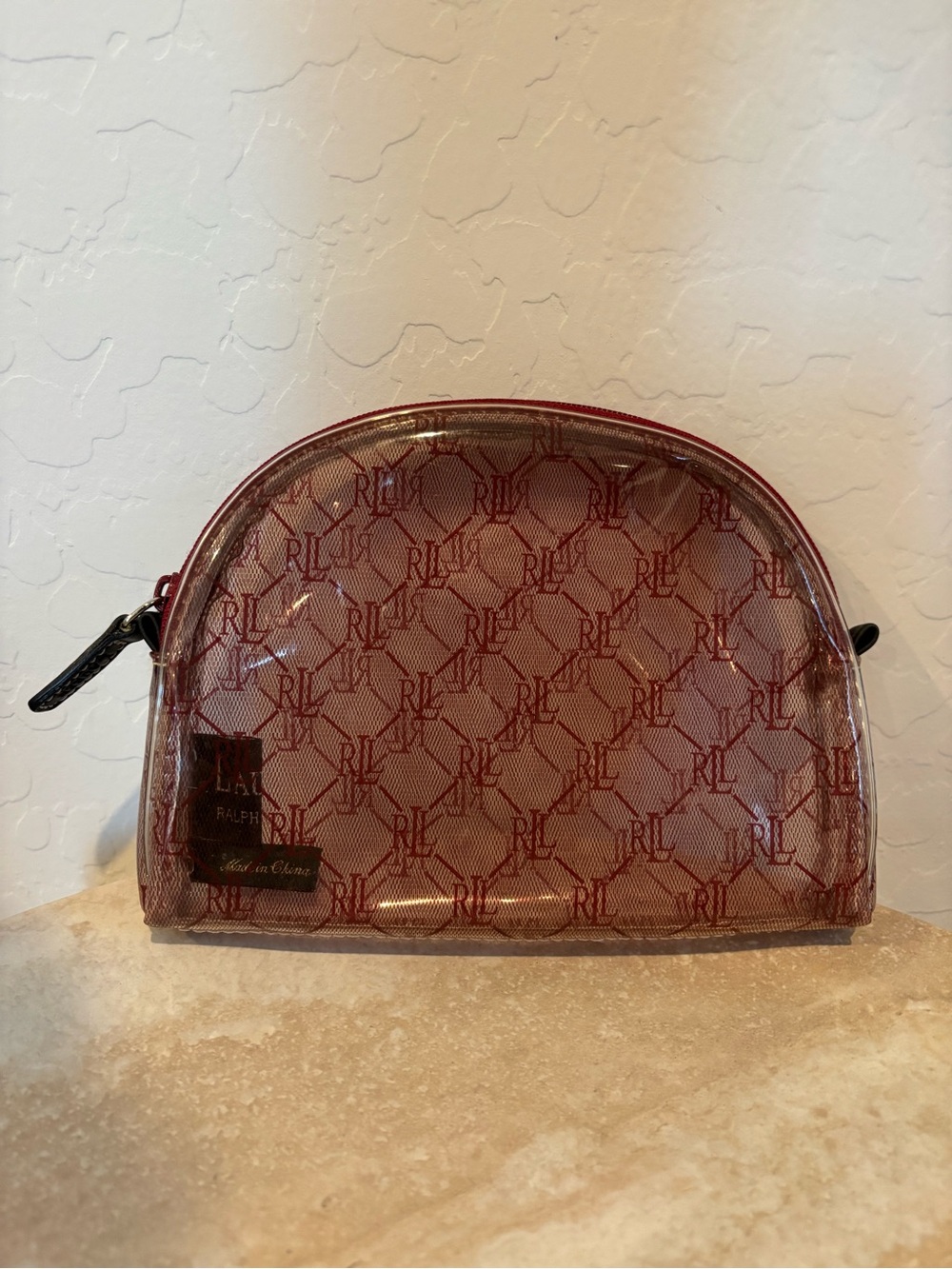 Lauren Ralph Lauren Red Monogram Clear Cosmetic Pouch